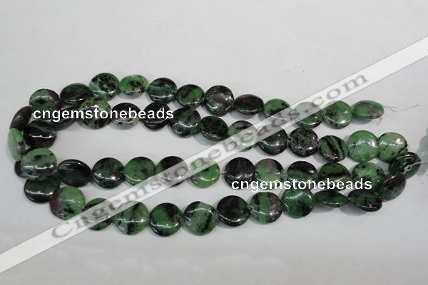 CRZ56 15.5 inches 16mm flat round ruby zoisite gemstone beads