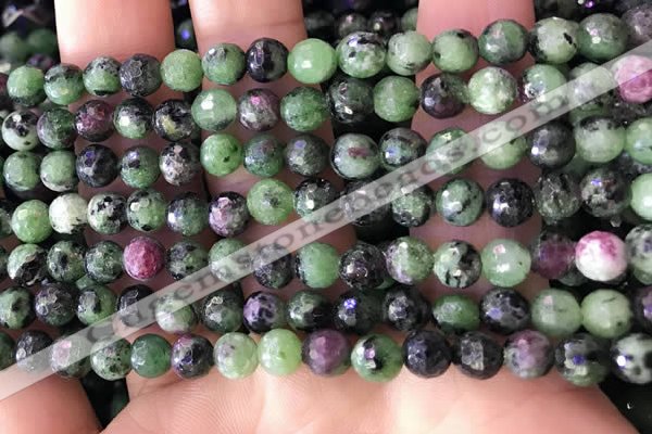 CRZ781 15.5 inches 6mm faceted round ruby zoisite beads wholesale