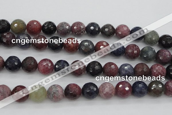 CRZ884 15.5 inches 12mm faceted round natural ruby sapphire beads