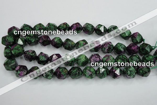 CRZ906 15.5 inches 16mm faceted nuggets Chinese ruby zoisite beads