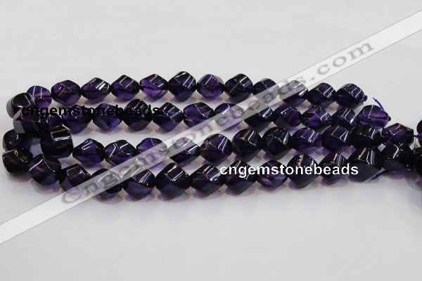 CSA11 15.5 inches 12*15mm twisted rice synthetic amethyst beads