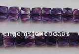 CSA26 15.5 inches 7*10mm faceted column synthetic amethyst beads