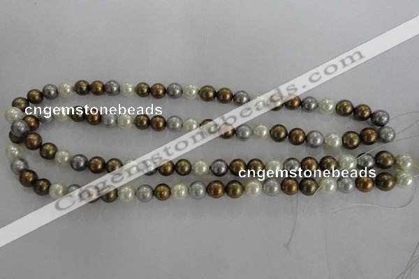 CSB1032 15.5 inches 8mm round mixed color shell pearl beads