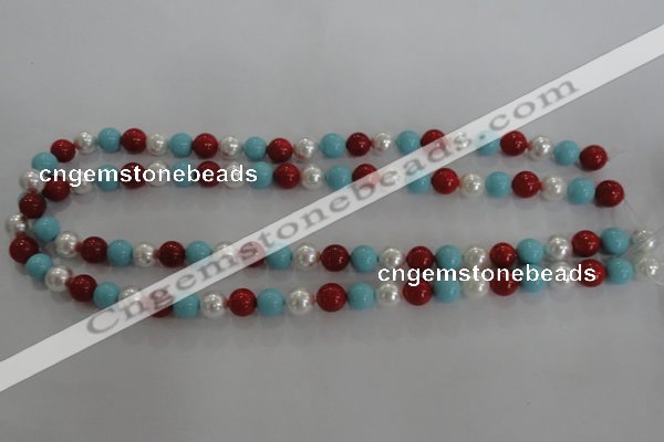 CSB1033 15.5 inches 8mm round mixed color shell pearl beads