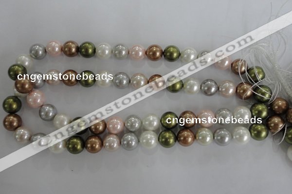 CSB1085 15.5 inches 12mm round mixed color shell pearl beads