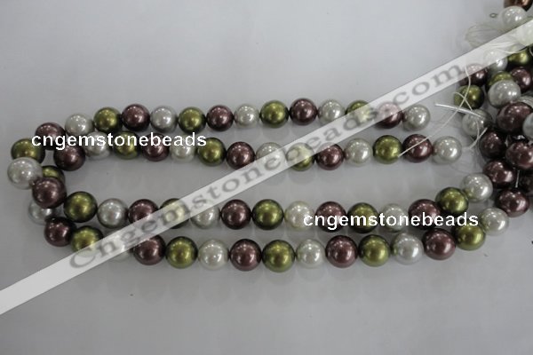 CSB1089 15.5 inches 12mm round mixed color shell pearl beads