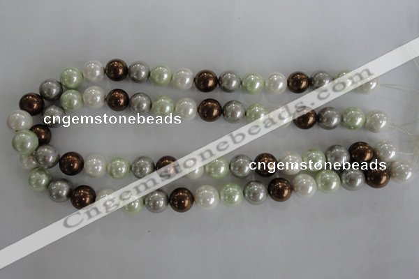 CSB1090 15.5 inches 12mm round mixed color shell pearl beads