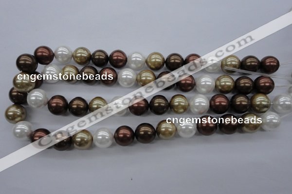CSB1122 15.5 inches 14mm round mixed color shell pearl beads