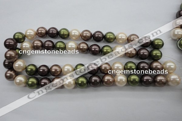 CSB1129 15.5 inches 14mm round mixed color shell pearl beads