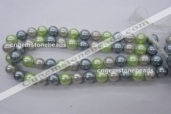 CSB1135 15.5 inches 14mm round mixed color shell pearl beads