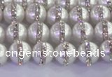 CSB1500 15.5 inches 6mm round shell pearl with rhinestone beads