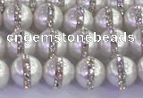 CSB1501 15.5 inches 8mm round shell pearl with rhinestone beads