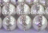 CSB1504 15.5 inches 14mm round shell pearl with rhinestone beads