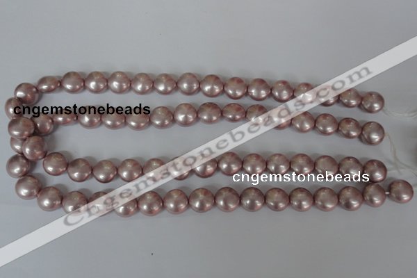 CSB181 15.5 inches 12mm flat round shell pearl beads wholesale