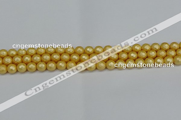 CSB1811 15.5 inches 6mm faceetd round matte shell pearl beads