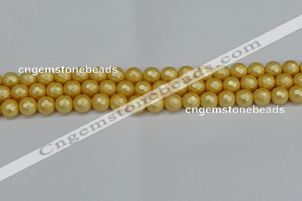 CSB1812 15.5 inches 8mm faceetd round matte shell pearl beads