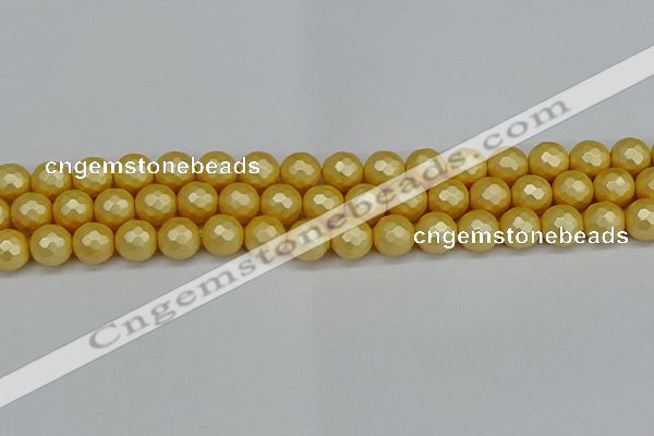 CSB1813 15.5 inches 10mm faceetd round matte shell pearl beads