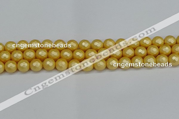 CSB1814 15.5 inches 12mm faceetd round matte shell pearl beads