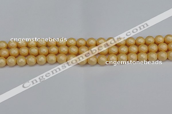 CSB1822 15.5 inches 8mm faceetd round matte shell pearl beads