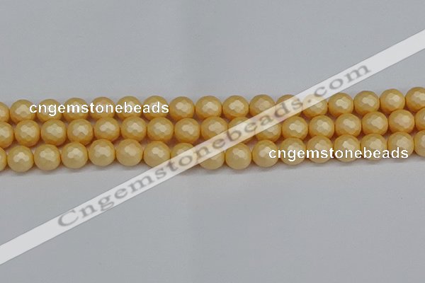 CSB1823 15.5 inches 10mm faceetd round matte shell pearl beads