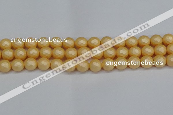 CSB1825 15.5 inches 14mm faceetd round matte shell pearl beads