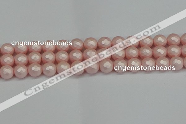 CSB1835 15.5 inches 14mm faceetd round matte shell pearl beads