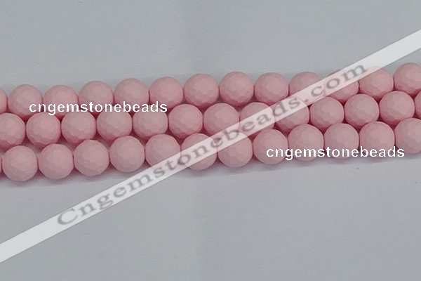 CSB1845 15.5 inches 14mm faceetd round matte shell pearl beads