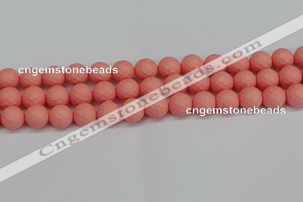 CSB1854 15.5 inches 12mm faceetd round matte shell pearl beads