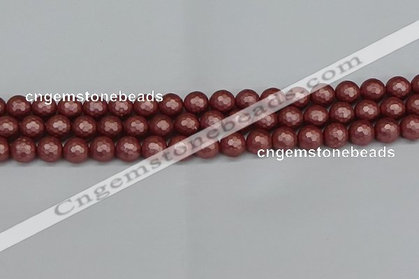 CSB1862 15.5 inches 8mm faceetd round matte shell pearl beads