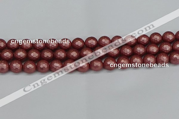 CSB1864 15.5 inches 12mm faceetd round matte shell pearl beads