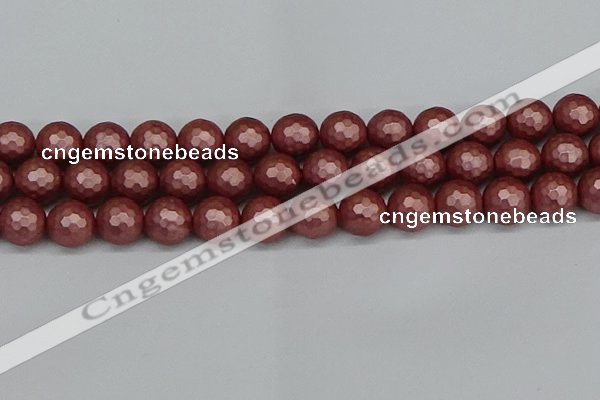 CSB1865 15.5 inches 14mm faceetd round matte shell pearl beads