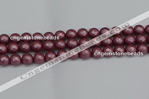 CSB1875 15.5 inches 14mm faceetd round matte shell pearl beads