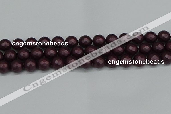 CSB1885 15.5 inches 14mm faceted round matte shell pearl beads