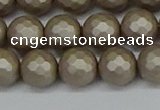 CSB1904 15.5 inches 12mm faceted round matte shell pearl beads