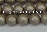 CSB1904 15.5 inches 12mm faceted round matte shell pearl beads