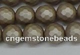 CSB1905 15.5 inches 14mm faceted round matte shell pearl beads