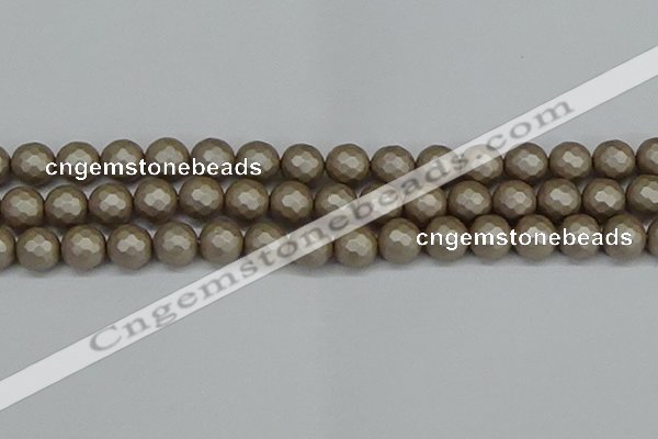 CSB1905 15.5 inches 14mm faceted round matte shell pearl beads