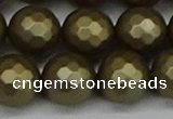 CSB1915 15.5 inches 14mm faceted round matte shell pearl beads