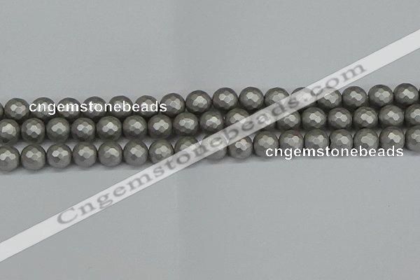 CSB1953 15.5 inches 10mm faceted round matte shell pearl beads