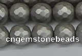 CSB1955 15.5 inches 14mm faceted round matte shell pearl beads