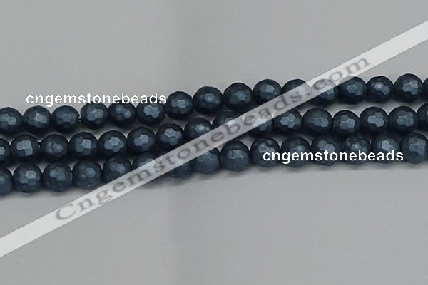 CSB1975 15.5 inches 14mm faceted round matte shell pearl beads