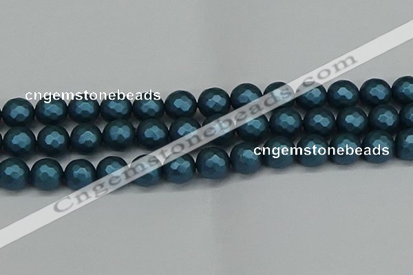 CSB1985 15.5 inches 14mm faceted round matte shell pearl beads