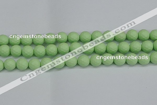 CSB1995 15.5 inches 14mm faceted round matte shell pearl beads