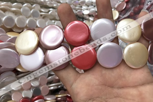 CSB2147 15.5 inches 25mm coin mixed shell pearl beads wholesale