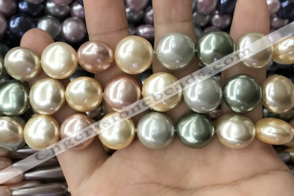 CSB2152 15.5 inches 16mm flat round mixed shell pearl beads