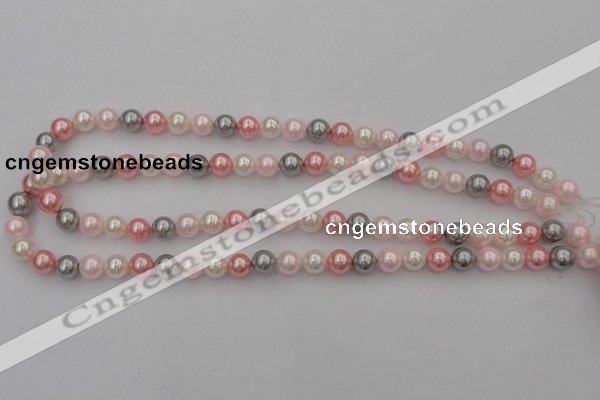 CSB303 15.5 inches 8mm round mixed color shell pearl beads