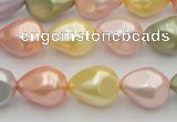CSB416 12*15.5mm faceted teardrop mixed color shell pearl beads