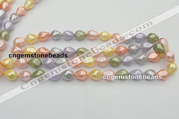 CSB416 12*15.5mm faceted teardrop mixed color shell pearl beads