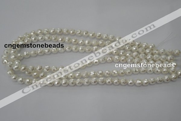 CSB450 15.5 inches 6mm faceted round shell pearl beads