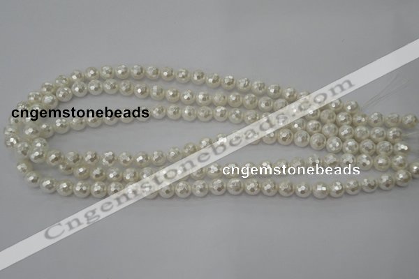 CSB451 15.5 inches 8mm faceted round shell pearl beads